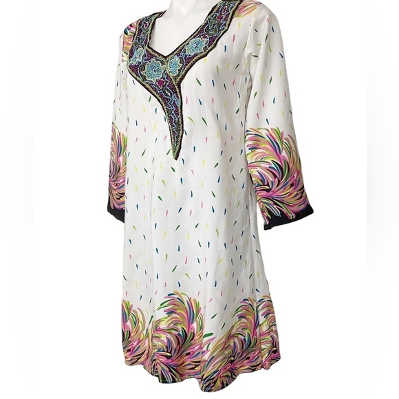 Choosy Cherry Boho Colorful Festival Tunic Style Beaded Neckline Dress S Large - Picture 8 of 12